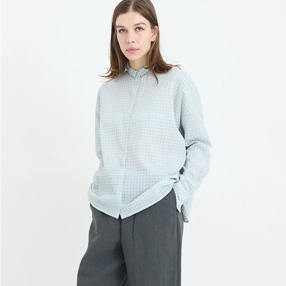Apuntob / A Punto B P1818 Blue Gingham Oversized Shirt XS